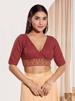 VAMAS - THE DESIGNER BLOUSES - Women V-Neck Padded Saree Stitched Blouse Maroon