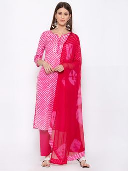 Yuris - Women's Pink & White Striped Kurta with Trousers & Dupatta (Set of 3)