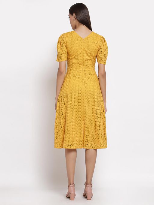 mustard fit and flare dress Mustard Fit & Flare Dress For Fall Wedding: Midi, Sleeveless