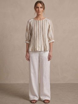 Scoup - Beige Cotton Stripe Pintuck Top
