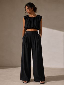 Scoup - Black Balloon Hem Cotton Crop Top