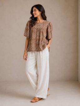 Scoup - Brown Cotton Schiffli Top