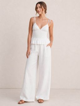 Scoup - White Strappy Smocked Top