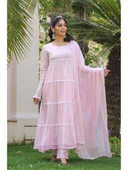 FREYAA - Pink Round Neck Regular Kurta Pant With Dupatta
