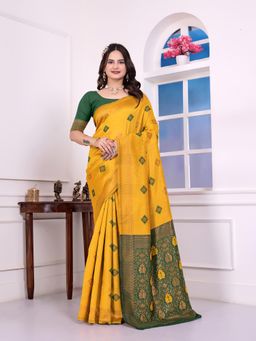 VAIRAGEE - Yellow Woven Zari Saree with Unstitched Blouse Piece
