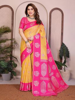 VAIRAGEE - Pink Woven Zari Saree with Unstitched Blouse Piece