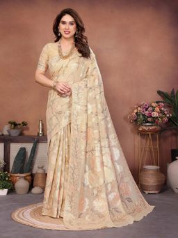 VAIRAGEE - Coral Woven Zari Saree with Unstitched Blouse Piece