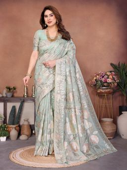 VAIRAGEE - Green Woven Zari Saree with Unstitched Blouse Piece