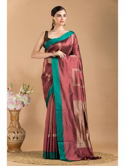 Silk Petalss - Copper Woven Zari Saree With Unstitched Blouse Piece
