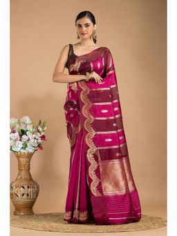 Silk Petalss - Magenta Woven Zari Saree With Unstitched Blouse Piece