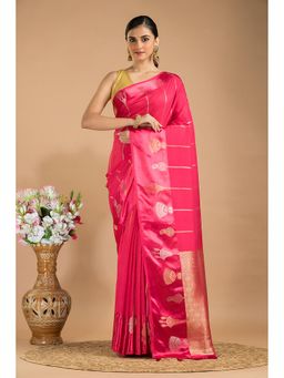 Silk Petalss - Pink Woven Zari Saree With Unstitched Blouse Piece
