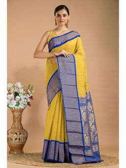 Silk Petalss - Mustard Woven Zari Saree With Unstitched Blouse Piece