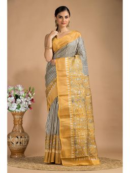 Silk Petalss - Mustard Woven Zari Saree With Unstitched Blouse Piece