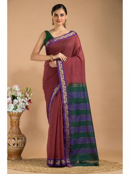 Silk Petalss - Maroon Woven Zari Saree With Unstitched Blouse Piece