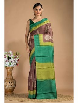 Silk Petalss - Brown Woven Zari Saree With Unstitched Blouse Piece