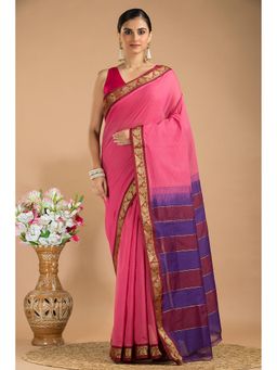 Silk Petalss - Pink Woven Zari Saree With Unstitched Blouse Piece