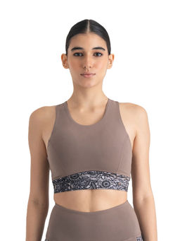 Hunnit - Majestic Flora 2 in 1 Round Neck Full Coverage Stretchable Crop Top for Women