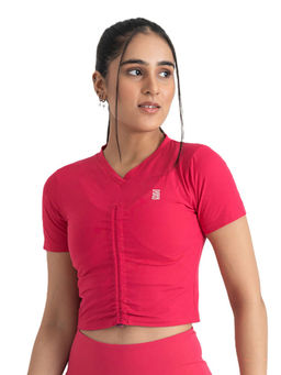 Hunnit - Epic Pop Stretchable Low Coverage Crop Top with Adjustable Waist for Women