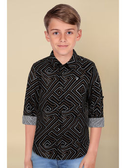 Allen Solly - Boys Black Slim Fit Print Casual Shirt