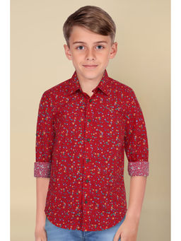 Allen Solly - Boys Red Slim Fit Print Casual Shirt