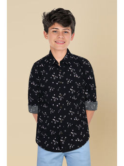 Allen Solly - Boys Black Slim Fit Print Casual Shirt