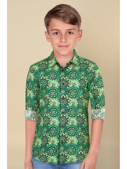 Allen Solly - Boys Green Slim Fit Print Casual Shirt