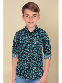 Allen Solly - Boys Blue Slim Fit Print Casual Shirt