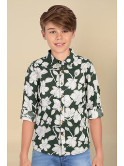 Allen Solly - Boys Green Slim Fit Print Casual Shirt
