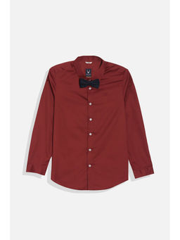 Allen Solly - Boys Maroon Slim Fit Solid Party Shirt