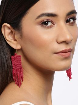 Blueberry - Red Beaded Tassel Drop Earring