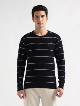 Arrow Sports - Mens Horizontal Striped Regular Fit Black Sweater