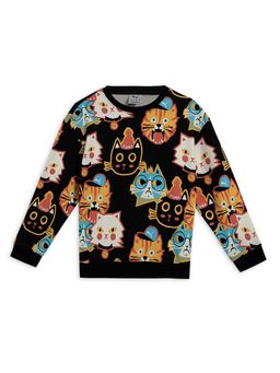 Puma - Black Moody Cat Kids Graphic Round Neck Sweatshirt