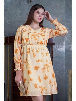 NEOFAA - Tie & Dye Lurex Smoked Cuff Sleeve Frill Mini Dress