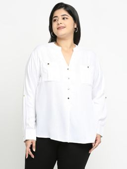 Style Quotient - Women White Solid Plus Size Shirt
