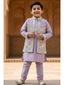 Lagorii - Lavender Embroidered Festive Kurta with Pyjama & Jacket