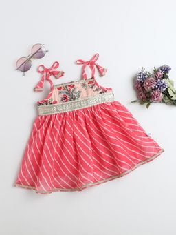 Many Frocks - Pink Georgette Sleeveless Lace Embellished Knee Length Dress