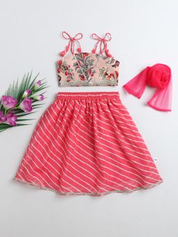 Many Frocks - Pink Georgette Sleeveless Full Length Lehenga with Choli & Dupatta