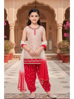 Lagorii - Red Printed Patiala with Kurti & Dupatta