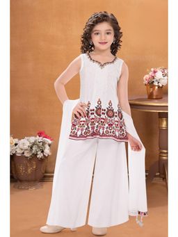 Lagorii - White Sequin Embroidered Palazzo with Kurti & Dupatta