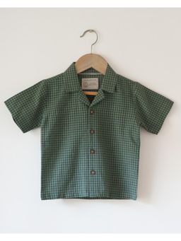 Love the world today - Boogie Green Checkered Boys Handwoven Cotton Shirt