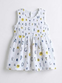 The Boo Boo Club - White Muslin Cotton Alphabet Printed Baby Dress