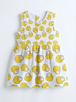 The Boo Boo Club - White Muslin Cotton Duckling Printed Baby Dress