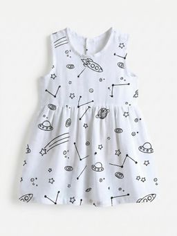 The Boo Boo Club - White Muslin Cotton Universe Printed Baby Dress