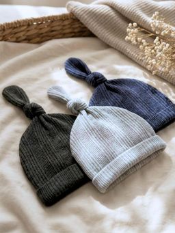 The Boo Boo Club - Multi-Color Cotton Blend Solid Baby Knotted Caps (Pack of 3)