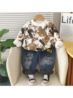 Googo Gaaga - Boys White Printed Sweatshirt with Jeans