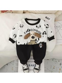 Googo Gaaga - Boys Printed White Full Sleeve Sweatshirt & Joggers