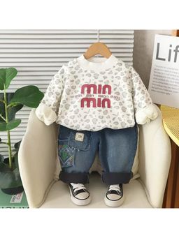 Googo Gaaga - Boys White Printed Sweatshirt with Jeans