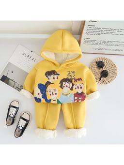 Googo Gaaga - Boys Fleece Yellow Printed Co-Ord Set