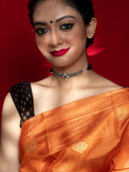 Divas Mantra - 92.5 Silver Oxidised RAAHI Choker with Green Spinel Stone and CZ Stone