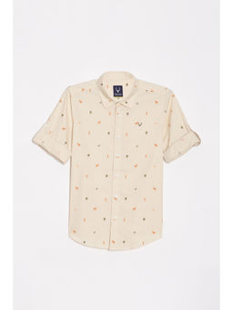 Allen Solly - Boys Beige Slim Fit Print Casual Shirt